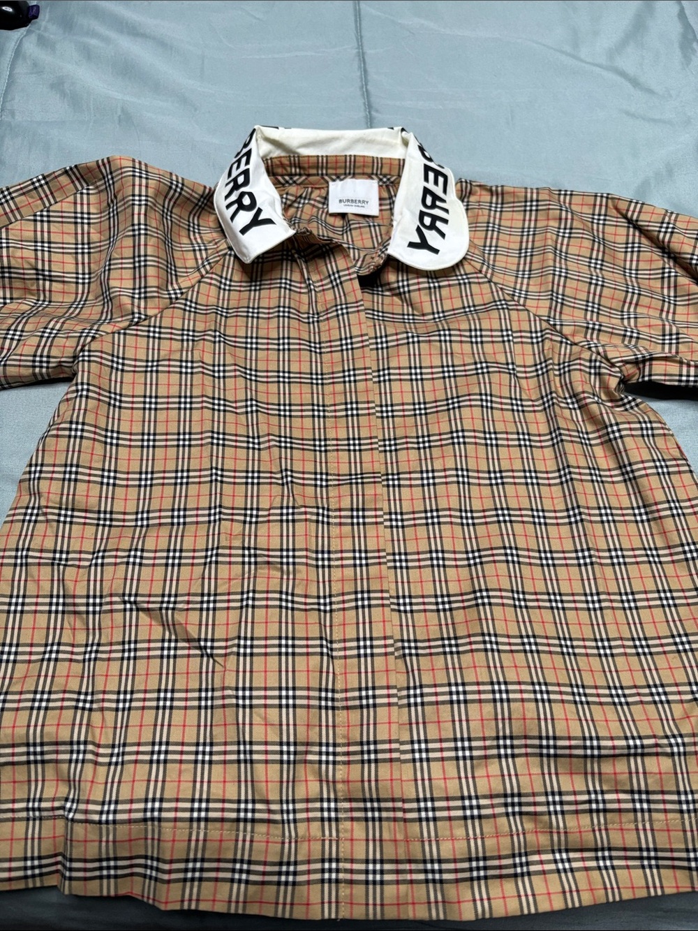 Burberry Beige Check Cotton Polo Shirt with Logo Collar